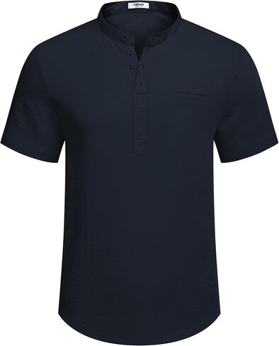 COOFANDY Men's Henley Shirts Band Collar Short Sleeve Shirt Casual Summer Beach Shirt Hippie T Shirt Fashion Hawaiian Shirt in Kuwait