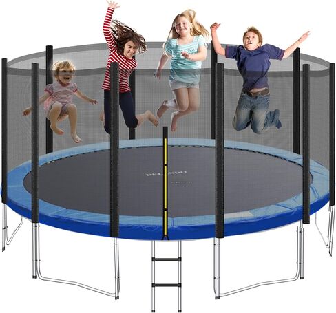 Kids Trampoline, ASTM Approved Trampoline 12FT with Enclosure Net, Ladder, Spring Pad and Rain Cover, Recreational, Weight Capacity 425LBS Indoor and Outdoor Trampoline, Black (TP-1206HO) in Saudi Arabia