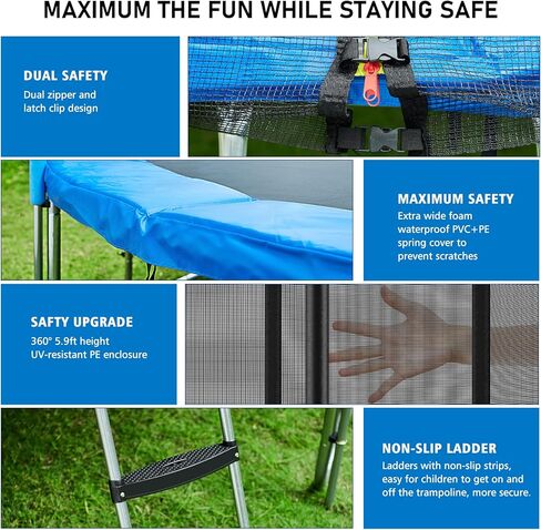 Kids Trampoline, ASTM Approved Trampoline 12FT with Enclosure Net, Ladder, Spring Pad and Rain Cover, Recreational, Weight Capacity 425LBS Indoor and Outdoor Trampoline, Black (TP-1206HO) in Saudi Arabia