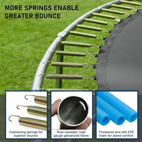 Kids Trampoline, ASTM Approved Trampoline 12FT with Enclosure Net, Ladder, Spring Pad and Rain Cover, Recreational, Weight Capacity 425LBS Indoor and Outdoor Trampoline, Black (TP-1206HO) in Saudi Arabia