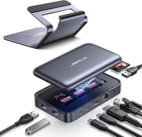 جي سوكس قاعدة شحن مزدوجة 10 في 1 بمنفذ USB-C ومنفذ HDMI 4K ومنفذ PD 100 واط وUSB 3.0 وايثرنت 1000 ميجابت لكل ثانية وبطاقة SD/TF وصوت لماك بوك/ديل/اتش بي/ستيم ديك/سويتش/لينوفو in Kuwait