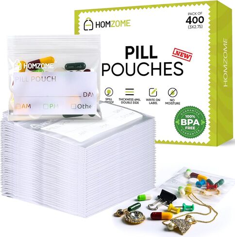 Pill Bags 6 mil - Pack of 400 - BPA Free 3x2.75 inches Reusable Pill Pouches for Medicine with Write on Label Clear Small ziplock Bags for Pills, Jewelry and Travel Pill Organizer in Saudi Arabia
