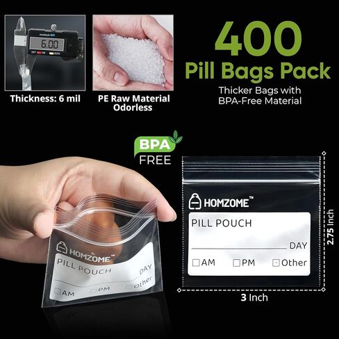 Pill Bags 6 mil - Pack of 400 - BPA Free 3x2.75 inches Reusable Pill Pouches for Medicine with Write on Label Clear Small ziplock Bags for Pills, Jewelry and Travel Pill Organizer in Saudi Arabia