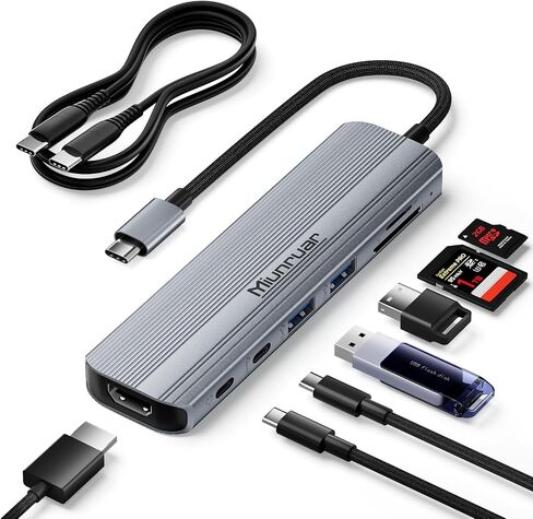 Miunruar USB C محطة إرساء الكمبيوتر المحمول شاشة مزدوجة، 10 في 1 USB C محول متعدد المنافذ مع 2HDMI+2USB3.0+USBC+PD+VGA+SD/TF قارئ بطاقات + 3.5 ملم صوت+محطة إرساء USB C مناسبة لـ Dell/HP/MacBook /لينوفو in Saudi Arabia