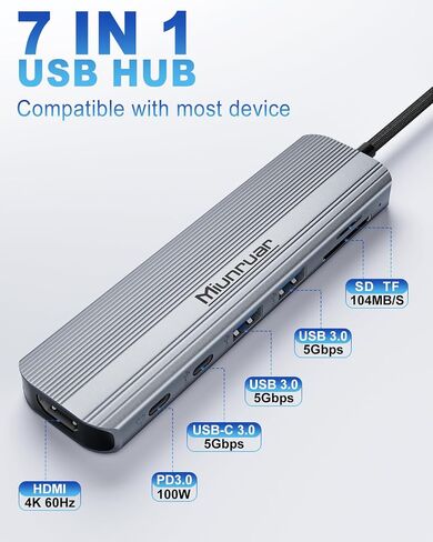 Miunruar USB C محطة إرساء الكمبيوتر المحمول شاشة مزدوجة، 10 في 1 USB C محول متعدد المنافذ مع 2HDMI+2USB3.0+USBC+PD+VGA+SD/TF قارئ بطاقات + 3.5 ملم صوت+محطة إرساء USB C مناسبة لـ Dell/HP/MacBook /لينوفو in Saudi Arabia