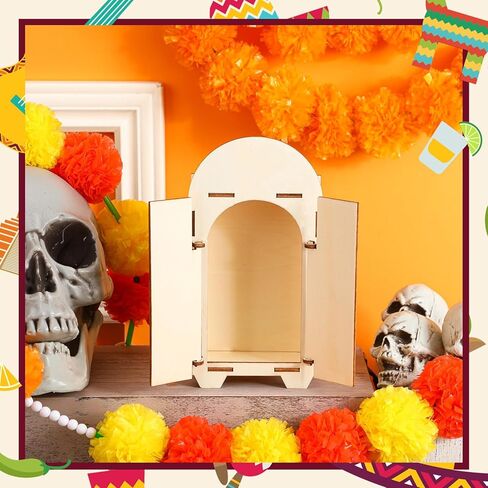 صندوق ظلال يوم الموتى Nicho Dia De Los Muertos Ofrenda مع 12 طلاء وفرشتي طلاء يوم الموتى، صندوق إطار صور خشبي للذاكرة، لوازم Altar Ofrenda in Kuwait