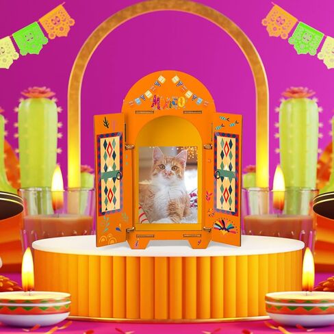 صندوق ظلال يوم الموتى Nicho Dia De Los Muertos Ofrenda مع 12 طلاء وفرشتي طلاء يوم الموتى، صندوق إطار صور خشبي للذاكرة، لوازم Altar Ofrenda in Kuwait