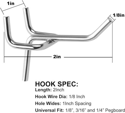 100 قطعة من خطافات بيجبورد مقاس 5 سم، خطافات رفوف معدنية شديدة التحمل، خطافات ربط على شكل حرف L تناسب لوحة بيجبورد مقاس 1/8-1/4 بوصة، خطافات عالمية لتخزين المرآب، أو جدار شريحة أو عرض البيع بالتجزئة in Kuwait
