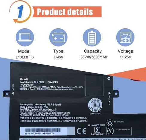 بطارية كمبيوتر محمول ASODI L18M4PE0 L18L4PE0 متوافقة مع Lenovo Yoga C740-14IML C740-15IML Series 5B10W67296 5B10U40209 5B10U40210 5B10W67185 7.72V 51Wh 6610mAh in Saudi Arabia