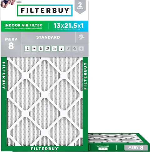 Filterbuy 13x21.5x1 Air Filter MERV 8 Dust Defense (2-Pack), Pleated HVAC AC Furnace Air Filters Replacement (Actual Size: 12.88 x 21.50 x 0.75 Inches) in Saudi Arabia