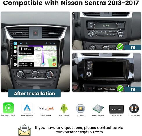 Roinvou 2+64G Android CarPlay Stereo لـ 2013-2017 Nissan Sentra، راديو CarPlay لاسلكي مدمج مع Android Auto، شاشة لمس 10.1 بوصة في لوحة القيادة GPS ودعم مرآة Link BT FM RDS AHD in Kuwait