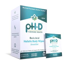pH-D Feminine Health - Boric Acid Wipes - Holistic Body Wipes - Travel Friendly, pH-Balanced, Paraben-Free, and Made with Essential Oils - Sensitive - 20 count