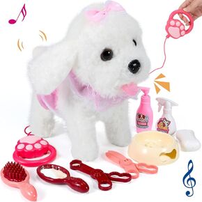 Interactive Walking Plush Puppy Toy Dog, Remote Control Electronic Robot Dog Realistic Wagging Tail, with Rich Grooming Set, Gift Toys for Girls and Boys, Kids Age 3, 4, 5, 6 (Golden)