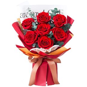 Mosstory Roses Bouquet 7-Piece Forever Flowers Bouquet Flowers Fresh Bouquet Delivery Prime Gift for Her Anniversary Birthday Valentine's Day Mother's Day Wedding (Red Roses)