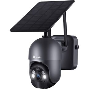 Ctronics 2K 3MP Solar Security Camera Outdoor Wireless WiFi with 360° View, PTZ Surveillance Camera Battery Powered for Home Security, Color Night Vision, PIR Human Detection, 2-Way Audio, IP66