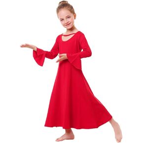 IBAKOM Girls Praise Loose Fit Full Length Long Sleeve Dance Dress Kids Liturgical Lyrical Church Christian Worship Dancewear