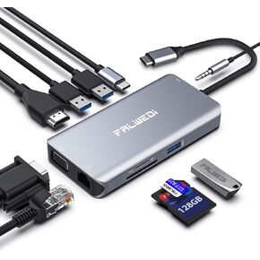 Laptop Docking Station Daul Monitor, 12 in 1 USB C Hub Multiport Adapter Dongle with 2 HDMI, VGA, PD, Ethernet, SD/TF, A Ports, Mic/Audio, Compatible for MacBook/Dell/HP/Lenovo