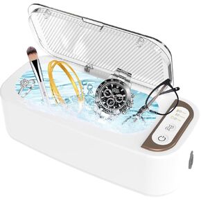 Ultrasonic Jewelry Cleaner, 48KHz Professional Chargeable Ultrasonic Cleaner with Digital Timer, Jewelry Cleaner Ultrasonic Machine for Eyeglasses, Watch, Ring, Dentures, Dental Retainer, Jewelry