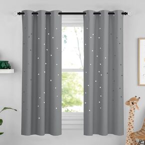 NICETOWN Blackout Kids Curtains for Bedroom Thermal Insulated Star Curtains for Boys Girls Grommet Top Window Treatment Drape for Nursery, 42" W x63 L, Single Panel, Silver Grey