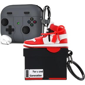 Gedicht for Airpods 3rd Generation Case Air Sports Shoes with Lanyard, Protective TPU Soft Cases Cover Rugged for Apple Airpod 3 Case with Keychain for Women Men，Black Red