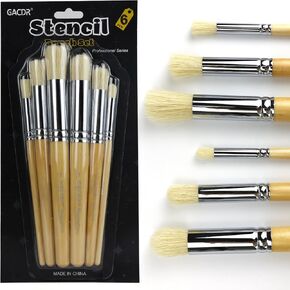 GACDR Wooden Stencil Brush Set, Natural Hog Bristle Dome Stencil Brushes for Painting On Wood Wall, Stencil Projects, Card Making, DIY, Crafts and Acrylic Oil Watercolor Painting