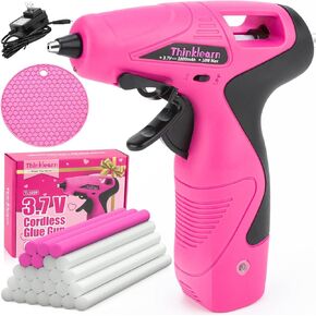 ThinkLearn Cordless Hot Glue Gun, 7.2V Pink 15s Fast Preheating Glue Gun Set with 25PCS Mini Glue Sticks, Rechargeable Wireless Hot Melt Glue Guns for DIY, Arts&Crafts, Decoration, Gift for Women