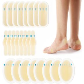 Gel Blister Bandages Blister Cushions - 24Pcs Water Resistant Hydrocolloid Bandages for Heel, Toe & Foot - Blister Pads for Prevention & Recovery - Variety Pack
