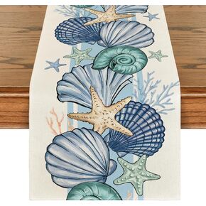 Artoid Mode Sea Shell Starfish Summer Table Runner,Spring Ocean Kitchen Dining Table Decoration for Home Party Decor 13x72 Inch