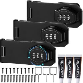 3 Pcs 4 Inch Password Rotary Hasp Locks Mechanical Cabinet Locks Combination Slide Latch Lock for Door Security, Cabinets, Barn Door, Bathroom, Outdoor, Closet, Garden Fence