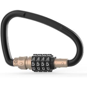 Combination Locks, 4-Digit Heavy Duty Carabiner Clips, D-Shaped Code Lock for Looped Bike Security Cable Lock, Helmetlok, Outdoor Lock, Fence Lock, Bike Lock, Travel Case Lock (Black)
