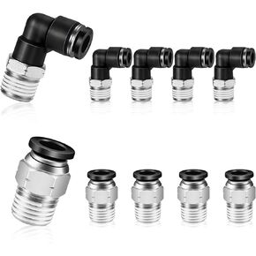 3/8 Push to Connect Fittings kits,3/8 Inch Tube OD x 1/4 Inch NPT Thread Male Elbow Straight Quick Connect Fittings Pneumatic Fittings Air Hose Fitting kits Tube Fittings Air Fittings 24Pcs