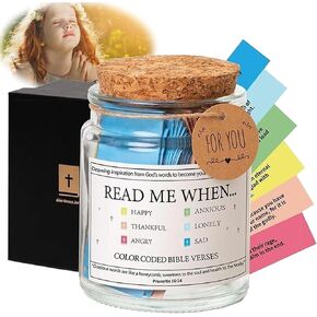 The Hope Jar Bible Verses,Bible Verses In a Jar,Read Me When Bible Verses Jar,Glass Prayer Jar with 90 Coloring Scriptures,Prayer Jar Bible Jar Bible Verses for Emotions and Feelings (A)