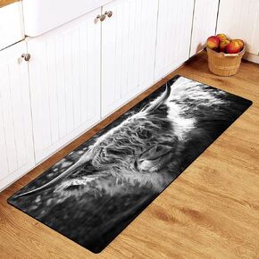 MoBlinko Farm Highland Cow Kitchen Rugs Wild Animal Non Skid Bath Mat 39x 20 Inch Washable Standing Floor Mat Runner Carpet for Bathroom Home Office Farmhouse