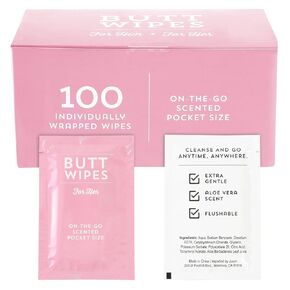 BLUE PANDA 100 Pack Wet Travel Butt Wipes, On-The-Go Flushable Wipes Individually Wrapped for Adults (Aloe Vera Scented), Pink