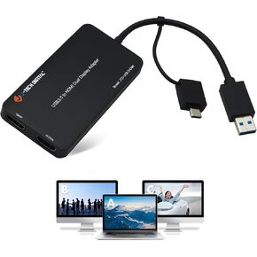 J-TECH DIGITAL USB 3.0 (Type A/C) to Dual HDMI 4K 30Hz & 1080P 60Hz Display Adapter | Features USB-A or USB-C Inputs, USB Powered, Mirror, Extend, Rotation, Clamshell Modes [JTD-USB-2HDMI]