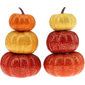 قطعتان من زينة برج اليقطين الاصطناعي الخاص من الفوم المزيف لموسم الخريف وحصاد الخضار الصناعي الكراك النابض بالحياة مكدسة 3 طبقات تصميم عيد الشكر والتزيين والعرض in Kuwait