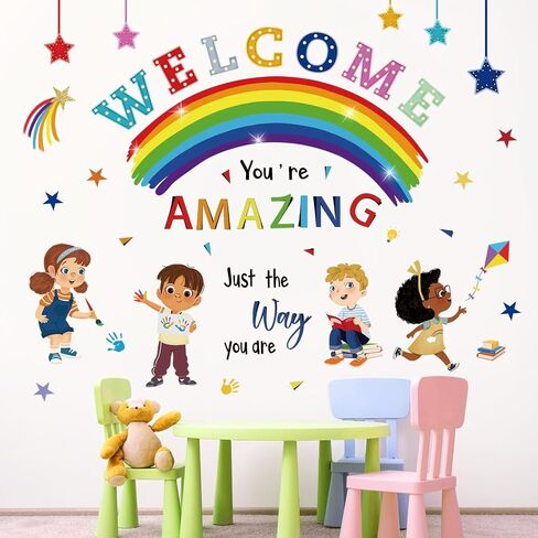 wondever Reading Corner Rainbow Wall Decals Kids Inspirational Quotes You are Amazing Peel and Stick Wall Art Stickers for Reading Room Classroom Kids Room in Saudi Arabia