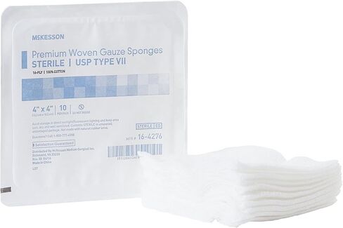 McKesson Premium Woven Gauze Sponges, Sterile, 16-Ply, USP Type VII, 100% Cotton, 4 in x 4 in, 10 per Pack, 72 Packs, 720 Total in Saudi Arabia