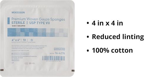 McKesson Premium Woven Gauze Sponges, Sterile, 16-Ply, USP Type VII, 100% Cotton, 4 in x 4 in, 10 per Pack, 72 Packs, 720 Total in Saudi Arabia