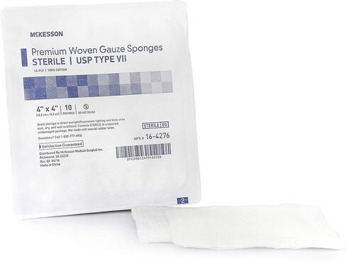 McKesson Premium Woven Gauze Sponges, Sterile, 16-Ply, USP Type VII, 100% Cotton, 4 in x 4 in, 10 per Pack, 72 Packs, 720 Total in Saudi Arabia