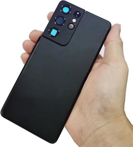غطاء زجاجي خلفي S21 Ultra Back Glass بديل لهاتف Galaxy S21 Ultra مع إطار كاميرا خلفي لهاتف Samsung S21 Ultra Back Glass 5G 6.8 بوصة G998U G998U1 جزء إصلاح شريط الغطاء الخلفي (أسود فانتوم) in Kuwait