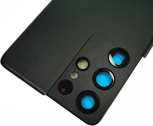 غطاء زجاجي خلفي S21 Ultra Back Glass بديل لهاتف Galaxy S21 Ultra مع إطار كاميرا خلفي لهاتف Samsung S21 Ultra Back Glass 5G 6.8 بوصة G998U G998U1 جزء إصلاح شريط الغطاء الخلفي (أسود فانتوم) in Kuwait