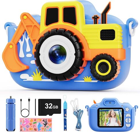 Kids Camera - Toddler Camera Christmas Birthday Toys Gifts for Boys Girls 3-8 Years Old, 1080P HD Kids Selfie Digital Camera with 32GB SD Card -Blue Car in Kuwait