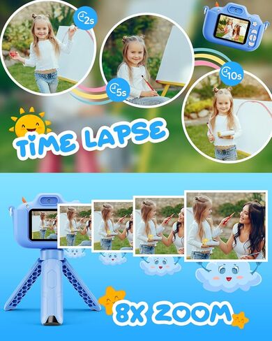 Kids Camera - Toddler Camera Christmas Birthday Toys Gifts for Boys Girls 3-8 Years Old, 1080P HD Kids Selfie Digital Camera with 32GB SD Card -Blue Car in Kuwait