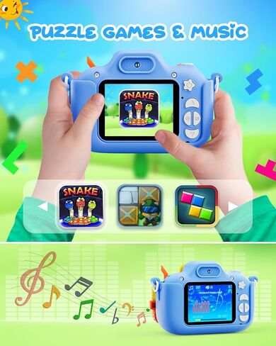 Kids Camera - Toddler Camera Christmas Birthday Toys Gifts for Boys Girls 3-8 Years Old, 1080P HD Kids Selfie Digital Camera with 32GB SD Card -Blue Car in Kuwait
