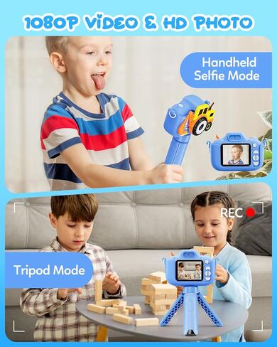 Kids Camera - Toddler Camera Christmas Birthday Toys Gifts for Boys Girls 3-8 Years Old, 1080P HD Kids Selfie Digital Camera with 32GB SD Card -Blue Car in Kuwait