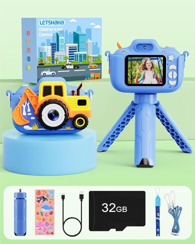 Kids Camera - Toddler Camera Christmas Birthday Toys Gifts for Boys Girls 3-8 Years Old, 1080P HD Kids Selfie Digital Camera with 32GB SD Card -Blue Car in Kuwait