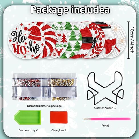 Denylo pro 8 Pcs Christmas Diamond Painting Coasters Kits with Holder DIY Christmas Diamond Art Coaster Non Slip Coaster for Adults Xmas Holiday Diamond Painting Kits Supplies for Christmas Gift in Kuwait