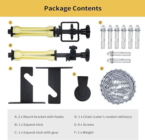 Goshoot Photography 3 Roller Wall Mount Manual Backdrop Support System Set with 6 Expand Bars, 2 Tri-Folding Hooks and 3 Chains for Mounting 3 Backdrops in Kuwait