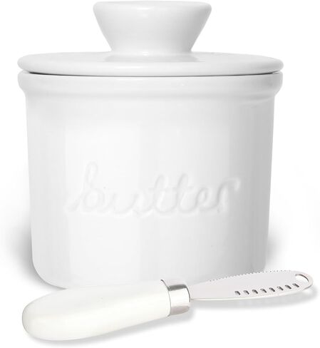 Butter Crock, Butter Keeper, Butter Storage, Spreadable Butter, Butter Container for counter, Cermic Frech Butter Dish,Home and Kitchen Decor, Perfect Gift, Soft Butter Anytime(White)… in Saudi Arabia